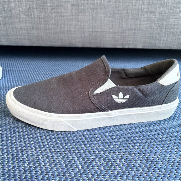 Adidas Court Rallye Slip-On Shoes Black Canvas Trefoil Men's 10.5 - Pre-owned - Picture 8 of 10